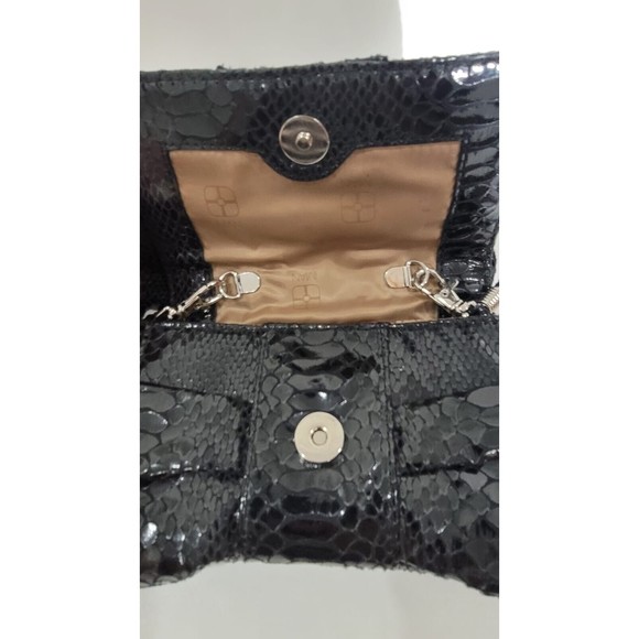 Iman Global Chic Bow Black Snakeskin Evening Clutch Huge Rhinestone - Picture 6 of 12
